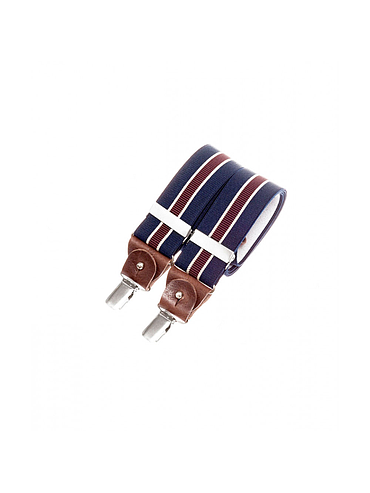 Wide clip-on suspenders with leather details – Navy with military stripe