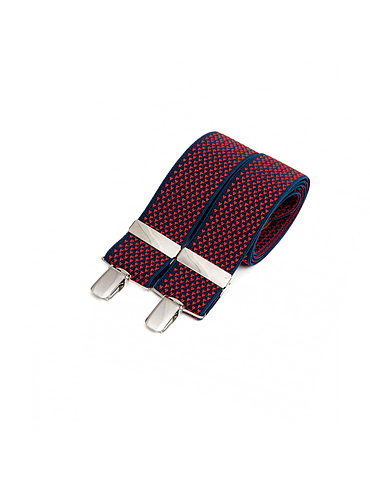 Wide clip-on suspenders – Red micro-pattern on navy