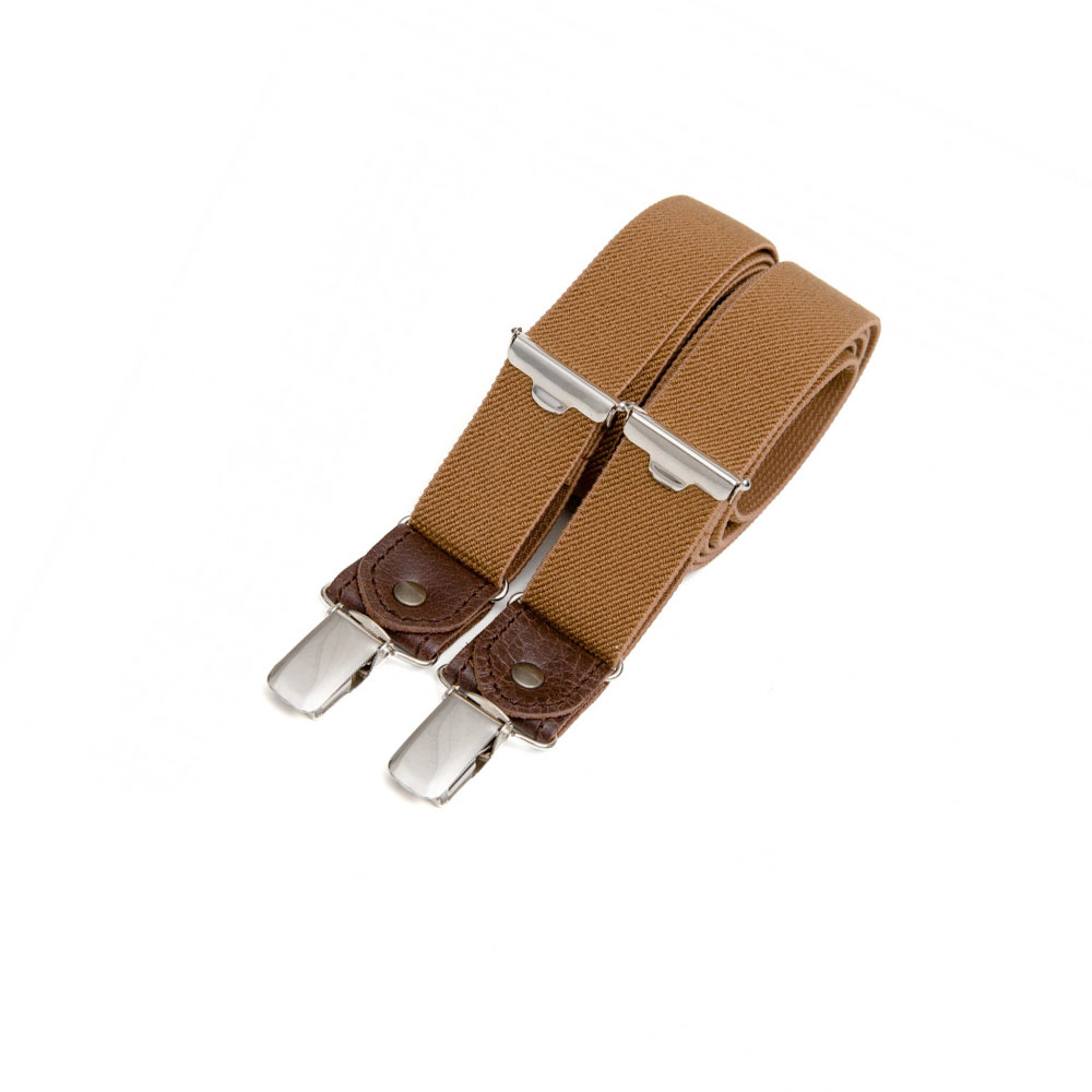 Skinny suspenders with leather details – Chestnut