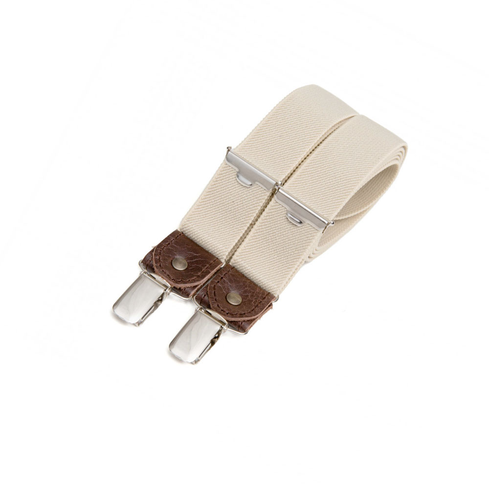 Skinny clip-on suspenders with leather details – Sahara beige