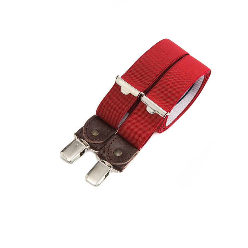 Skinny suspenders with leather details – Red