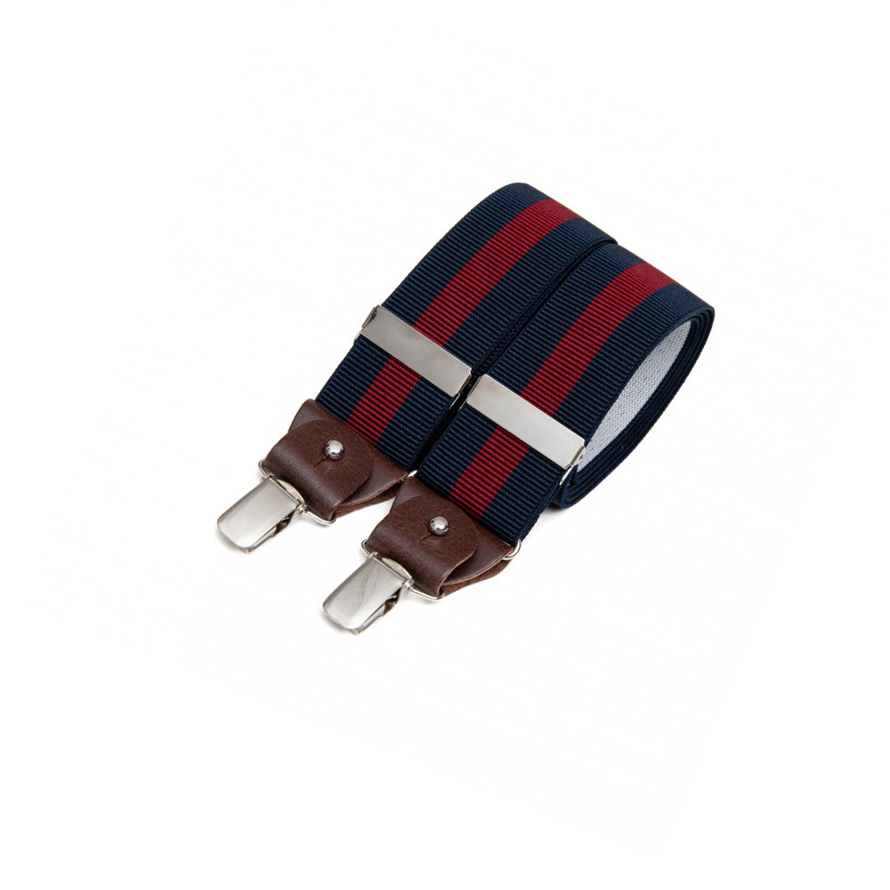 Wide clip-on Bertelles with leather details – Wine stripe on navy