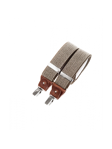 Bretelles larges à pinces et cuir - Khaki tweed